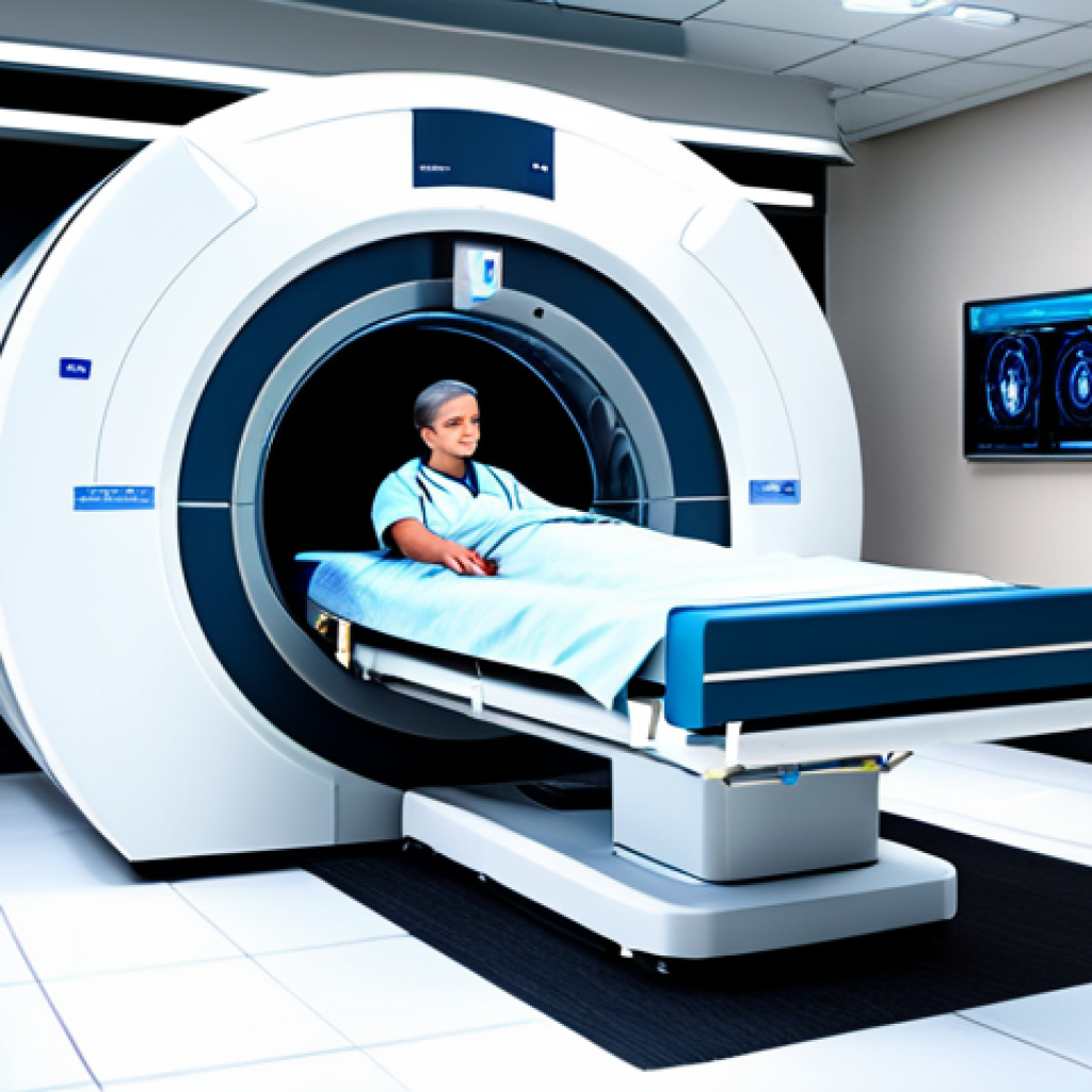 **Medical Imaging Technology:** "A state-of-the-art MRI machine scanning a patient (fully clothed). Modern hospital setting. High detail, realistic rendering, perfect anatomy, correct proportions, safe for work, appropriate content, professional, family-friendly."