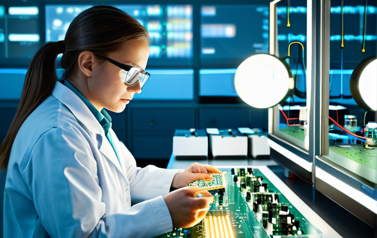 물리학과 관련된 과학 교육 - **Quantum Computing Concept:** "A bright, clean laboratory setting with scientists in lab coats exam...
