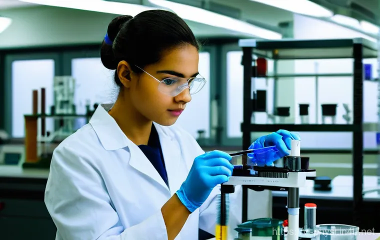 물리학 실험 장비 사용법 - **Prompt 1: Meticulous Lab Preparation**
"A 16-year-old female student, wearing a clean white la...