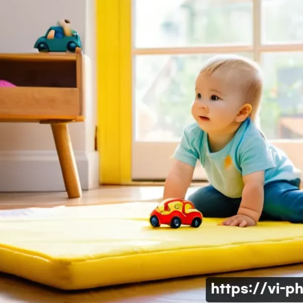 물리학과 데이터 과학의 융합 - **Prompt:** "A toddler, wearing a clean diaper and a bright yellow t-shirt, sits on a colorful play ...