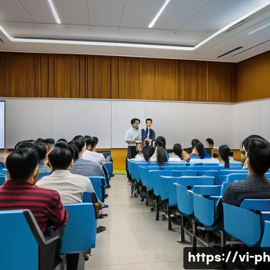 물리학 교수가 되려면 - A Vietnamese university physics professor passionately teaching a diverse group of attentive student...