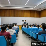 Home 22 물리학 교수가 되려면 - A Vietnamese university physics professor passionately teaching a diverse group of attentive student...