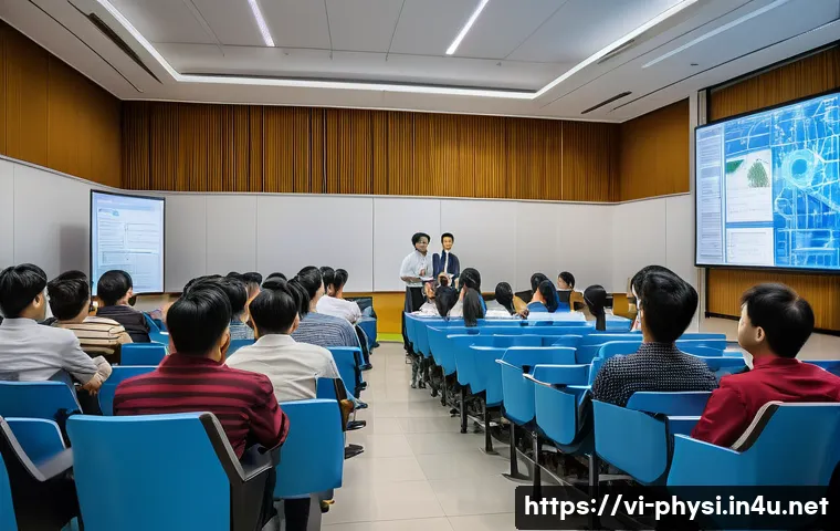 물리학 교수가 되려면 - A Vietnamese university physics professor passionately teaching a diverse group of attentive student...