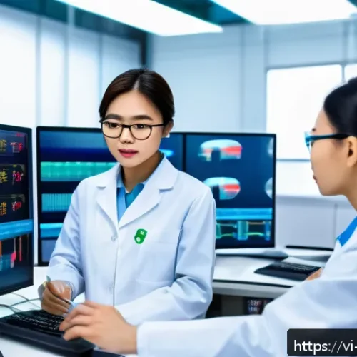 Home 30 물리학 관련 해외 취업 방법 - A diverse group of young Vietnamese physicists collaborating in a modern international laboratory, w...