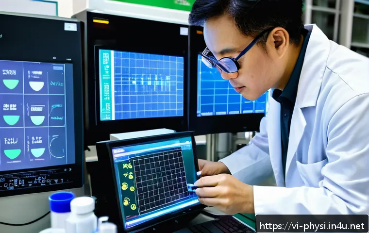 물리학 연구 논문 작성법 - A professional academic scientist in a modern laboratory setting, wearing a white lab coat and safet...