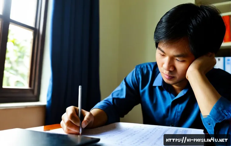 물리학 학술지 논문 투고 팁 - Photorealistic university physics researcher in Vietnam carefully reviewing a manuscript submission ...