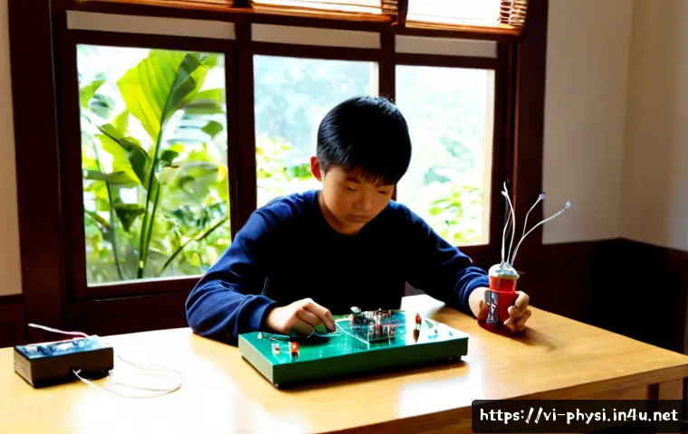 물리학 관련 과학 실험 키트 추천 - Photorealistic tabletop scene of a Vietnamese middle-school student and parent assembling a beginner...